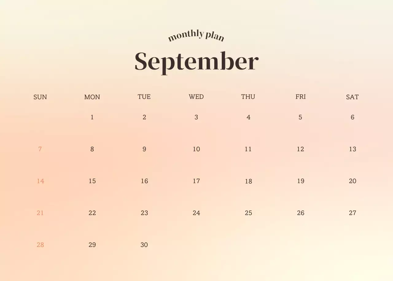 Gradient Minimalist Calendar