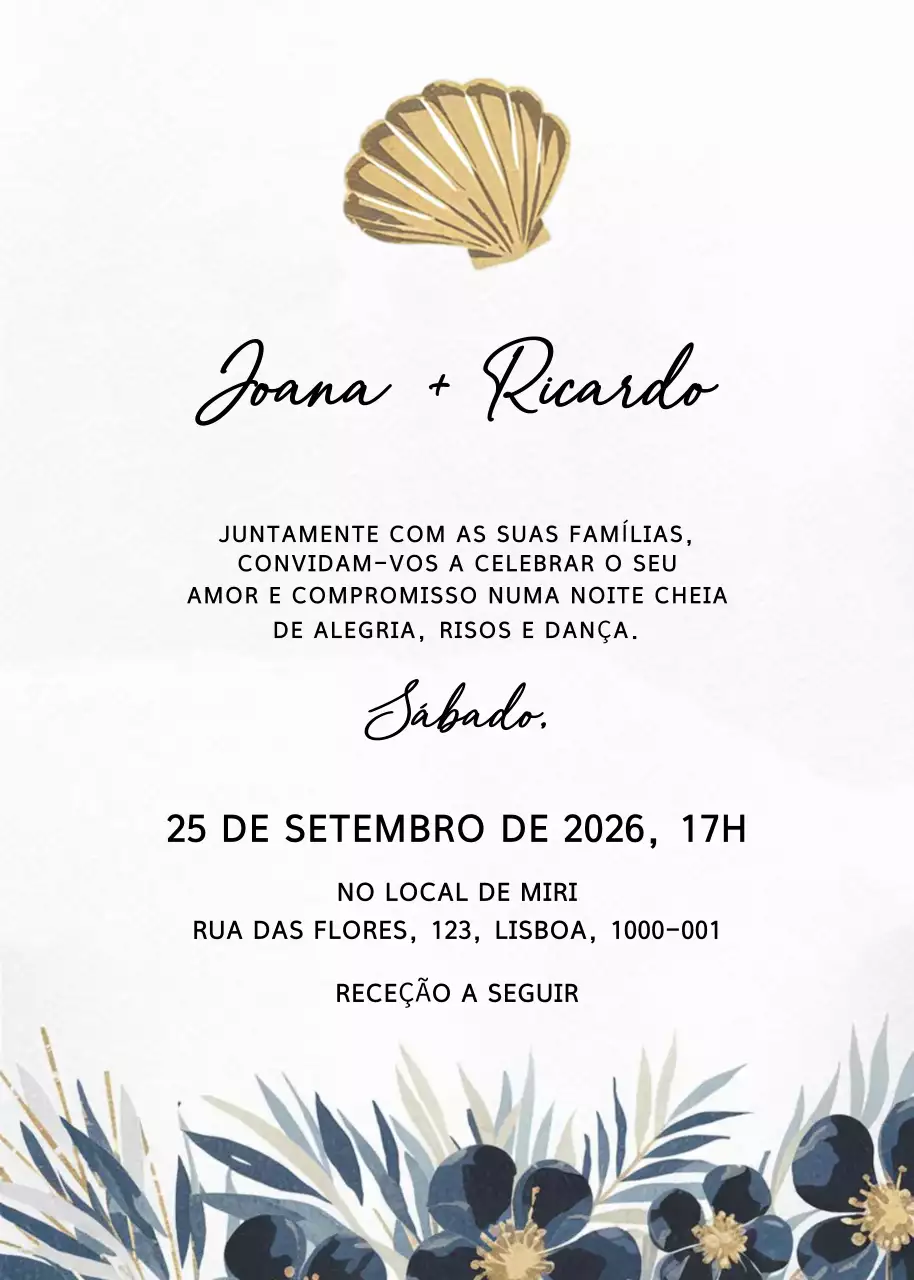 Convite de casamento elegante dourado