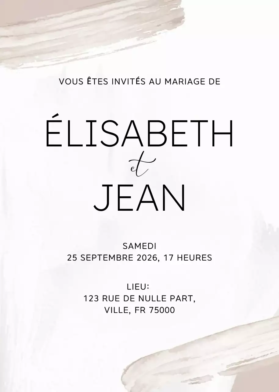 Invitation de mariage beige et élégante