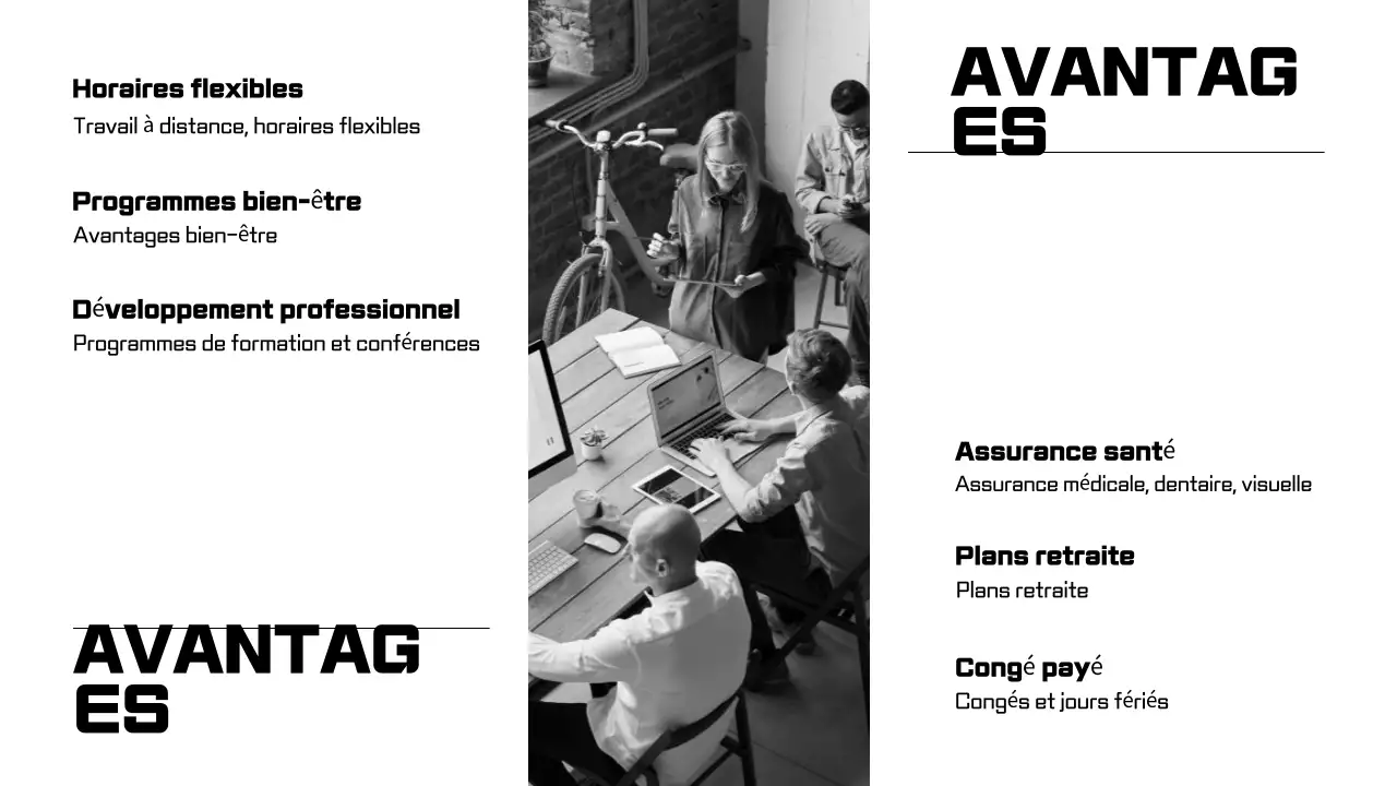 Présentations d'accueil des employés en noir et blanc