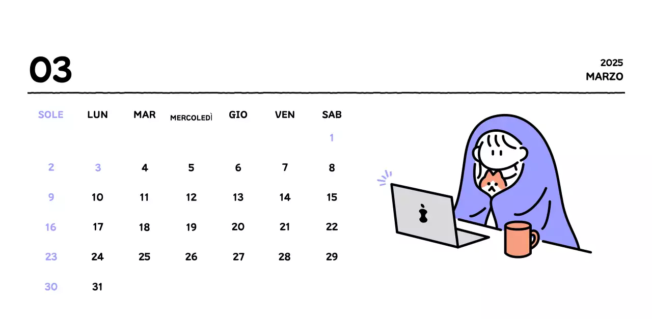 Calendario illustrato con un grazioso stile di linee