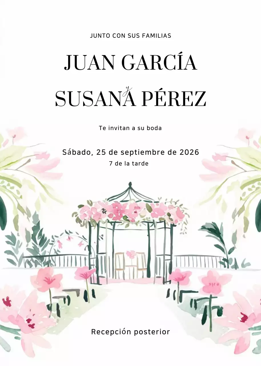 Invitación de boda rosa elegante
