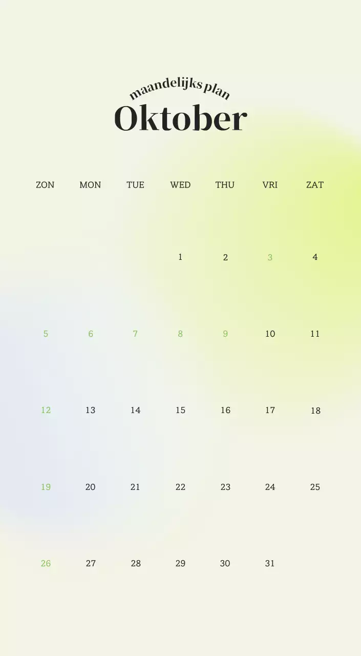 Minimalistische kalender met kleurverloop