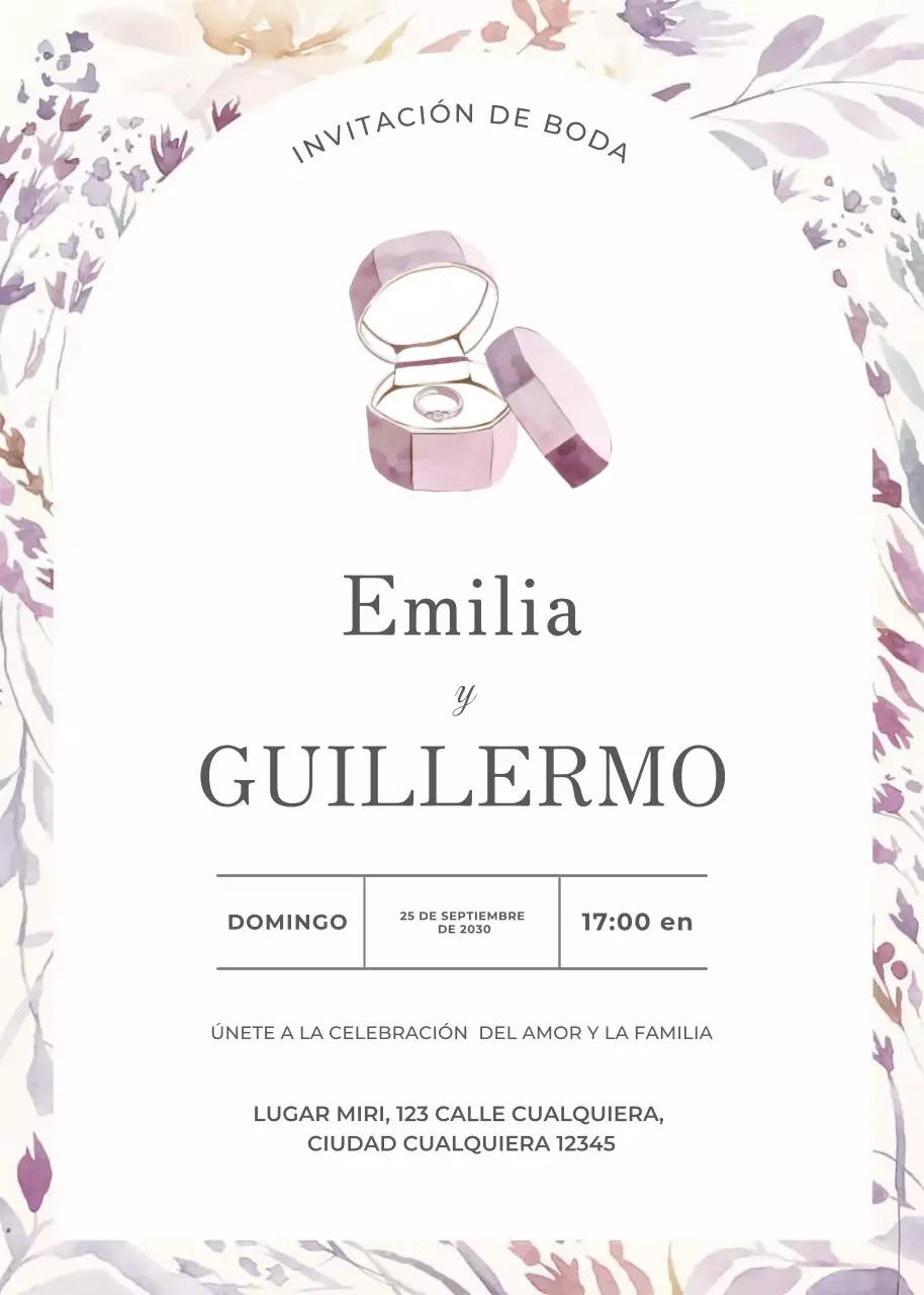 Invitación de boda violeta estilo elegante