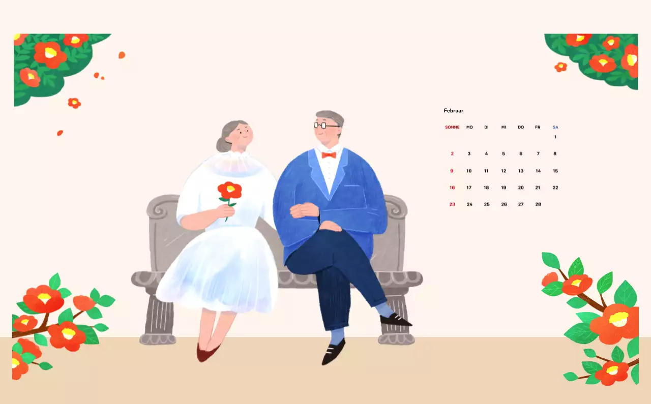 Neujahrskalender mit warmen Illustrationen