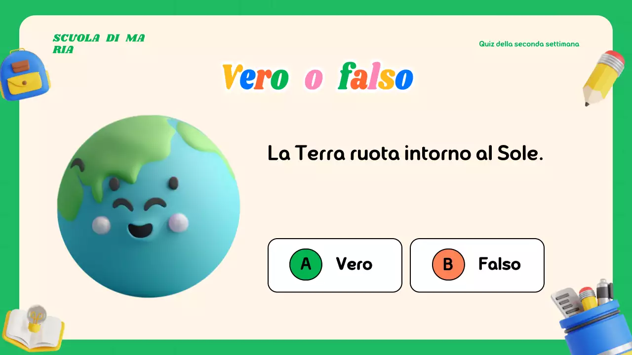 Materiale moderno e colorato per le lezioni a quiz