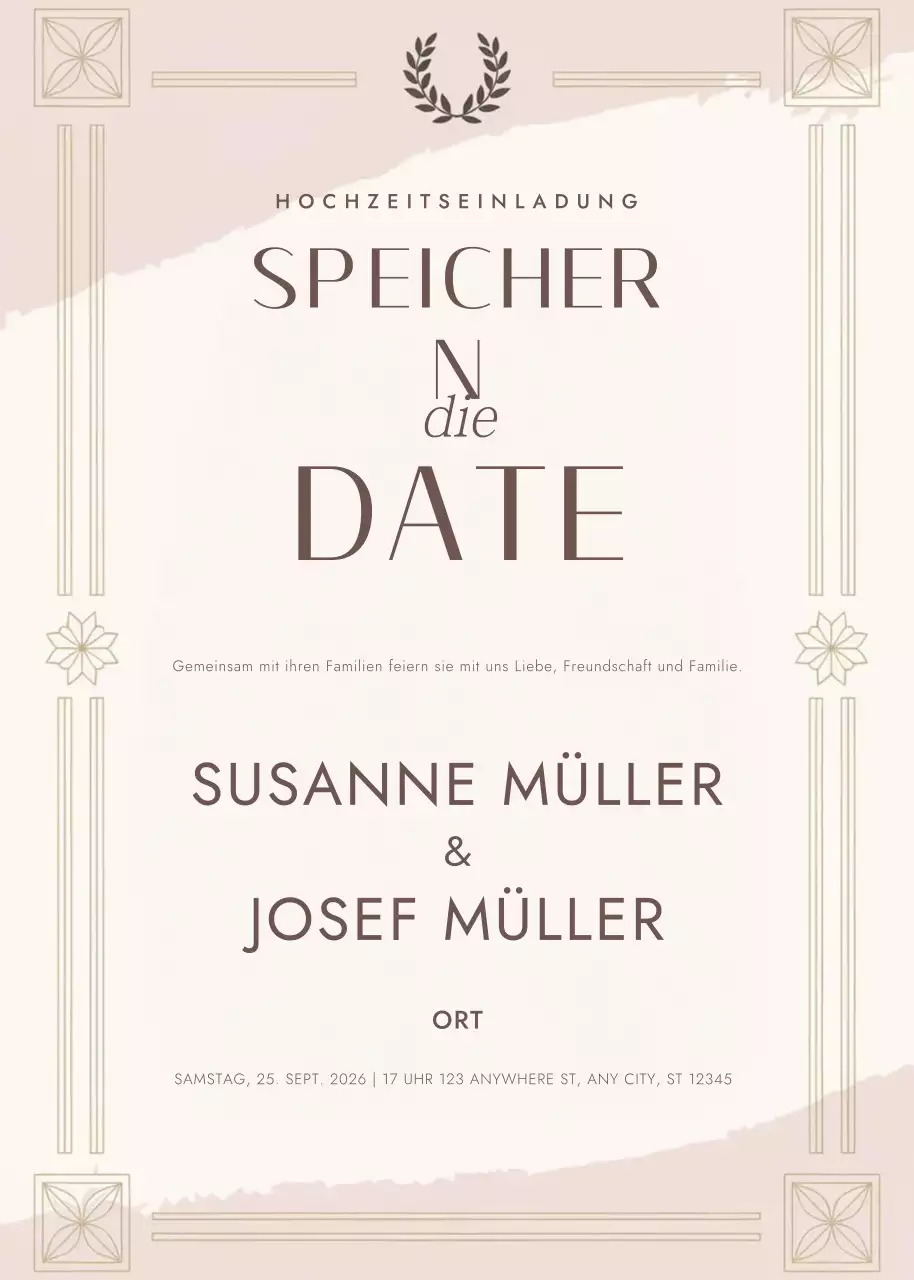 beige elegante Hochzeitseinladung