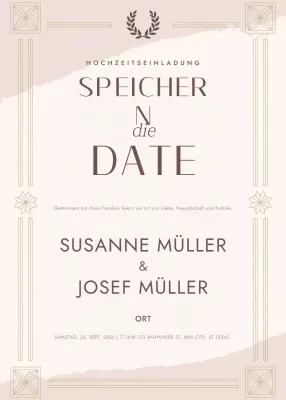 beige elegante Hochzeitseinladung