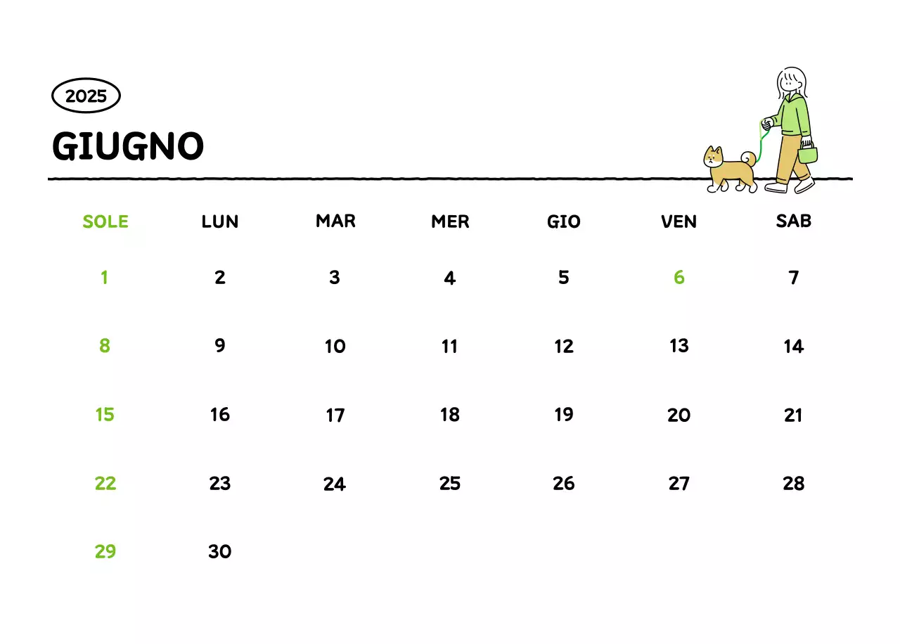 Calendario illustrato con un grazioso stile di linee