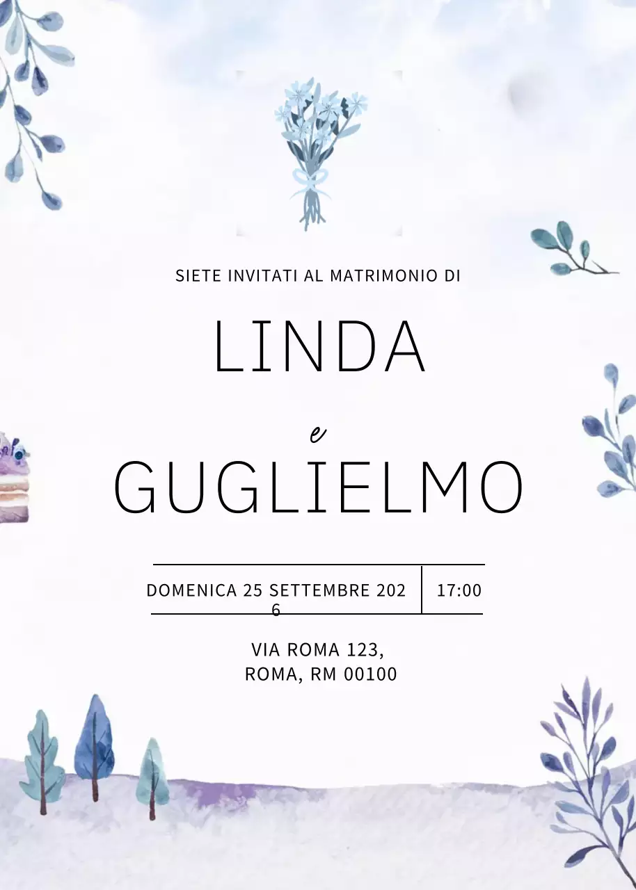 Invito di matrimonio elegante blu