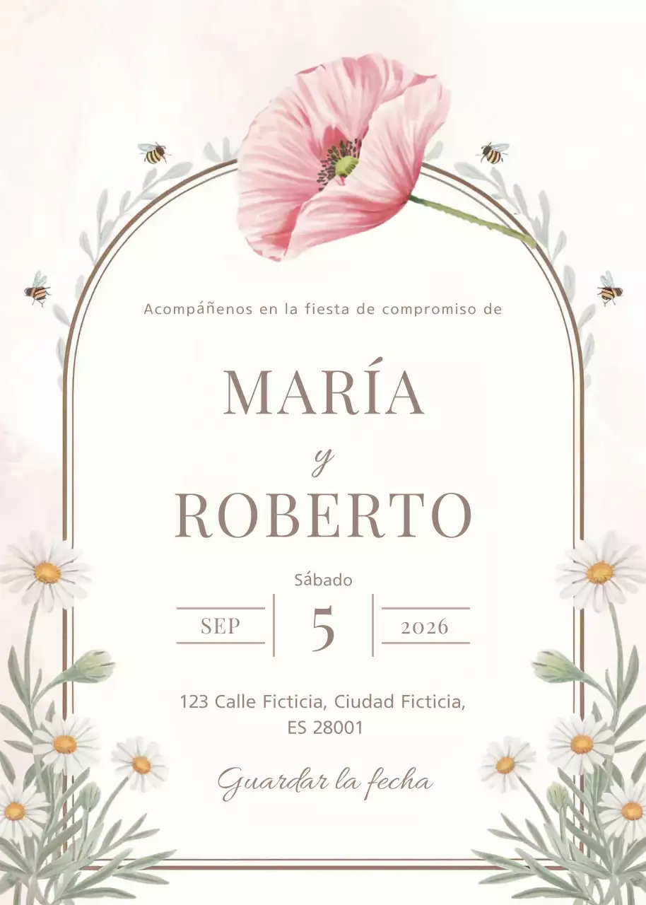 Elegante invitación de compromiso rosa