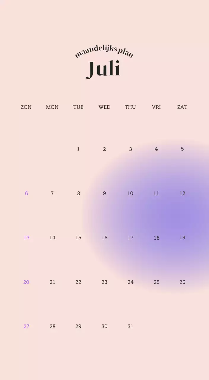 Minimalistische kalender met kleurverloop