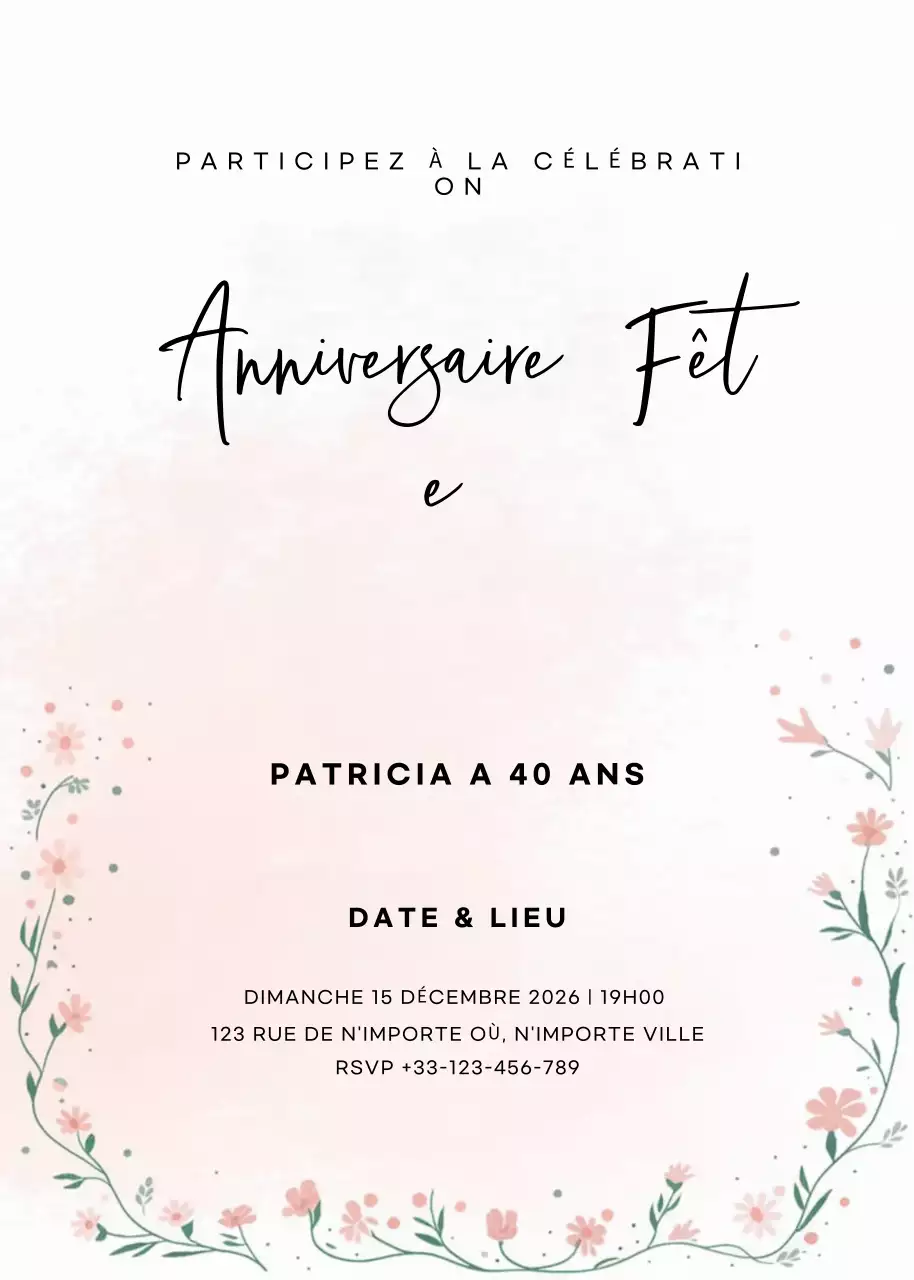 invitation d'anniversaire rose et élégante