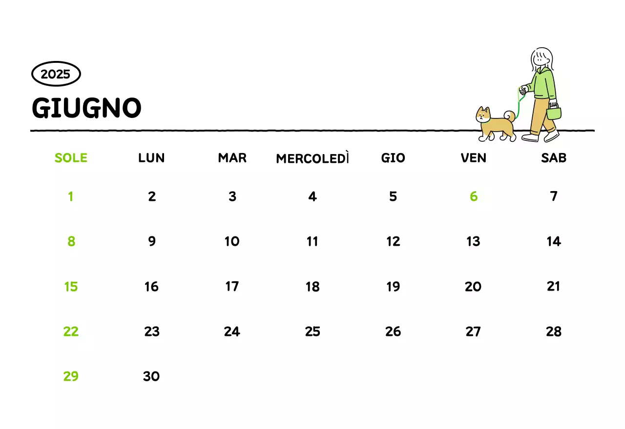 Calendario illustrato con un grazioso stile di linee