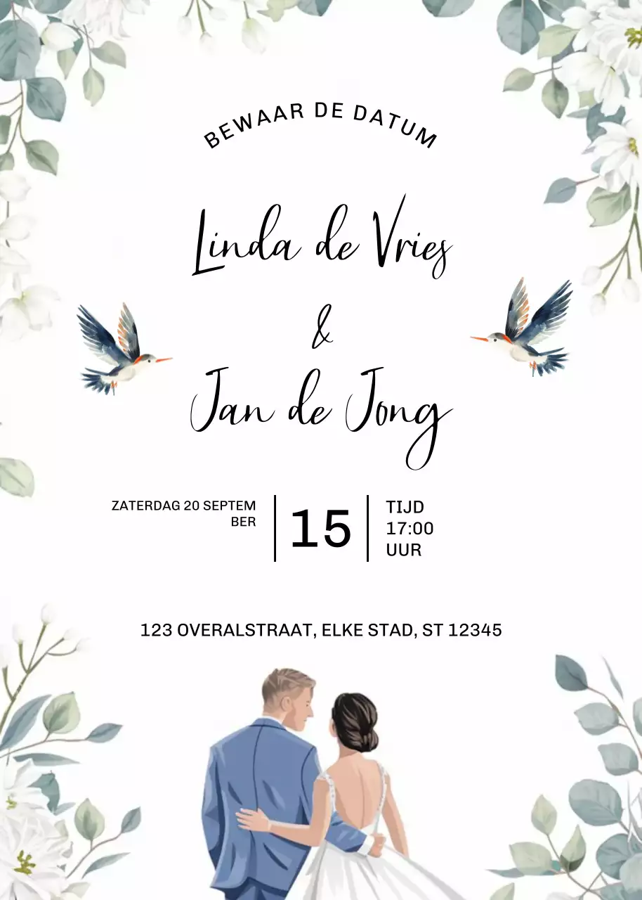 Witte elegante huwelijksuitnodiging