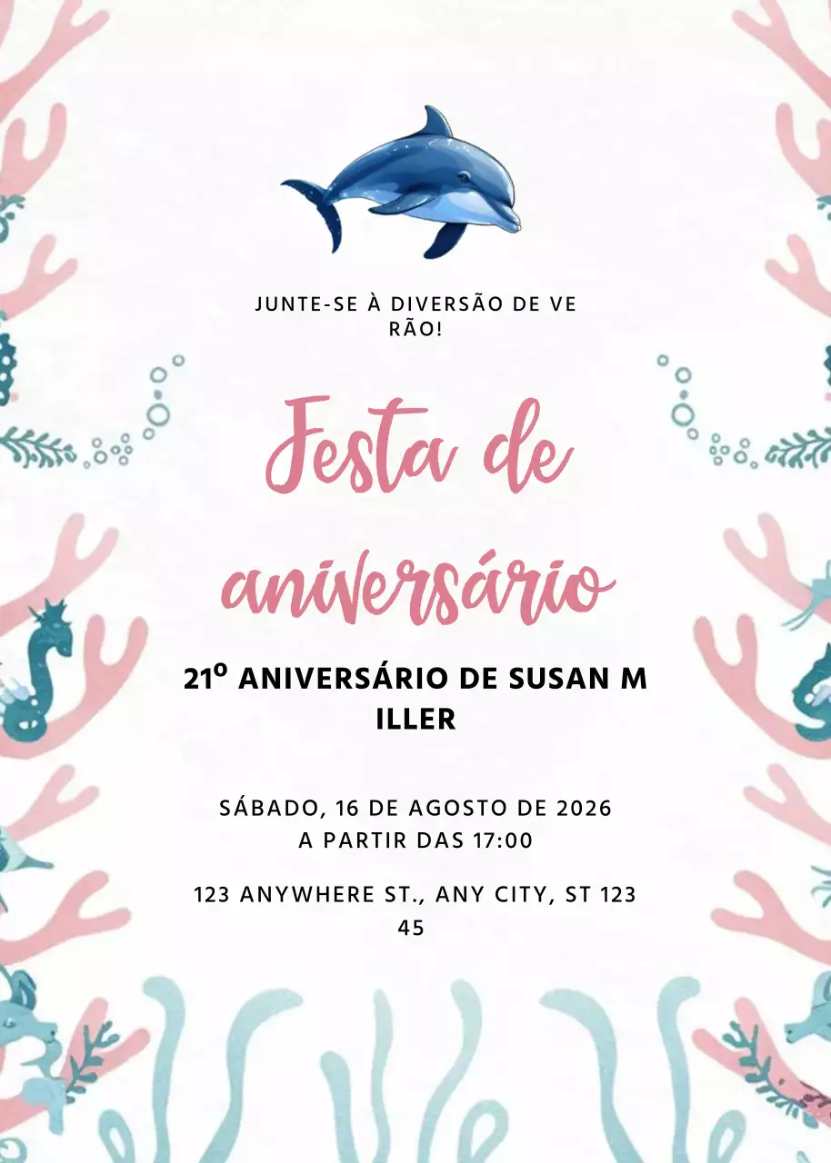 Convite de aniversário brincalhão cor-de-rosa