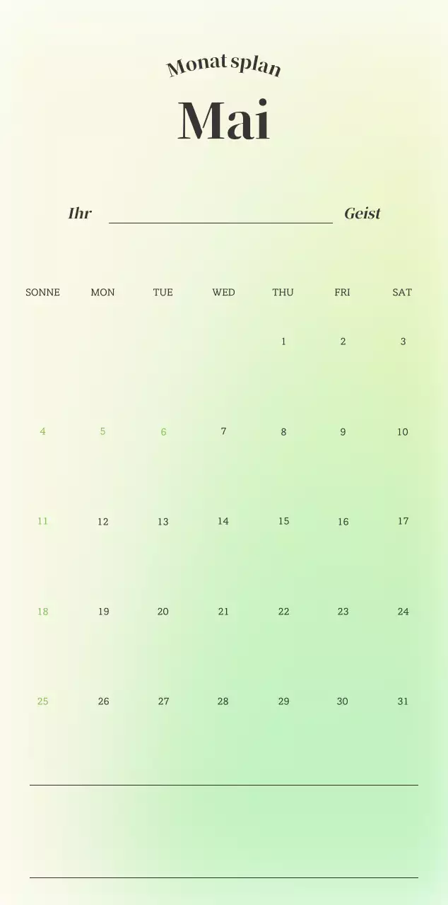 Minimalistischer Kalender mit Farbverlauf