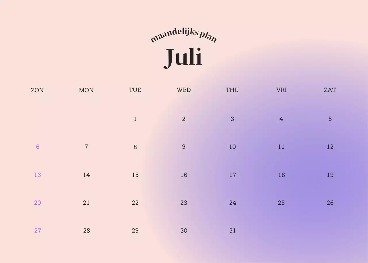 Minimalistische kalender met kleurverloop