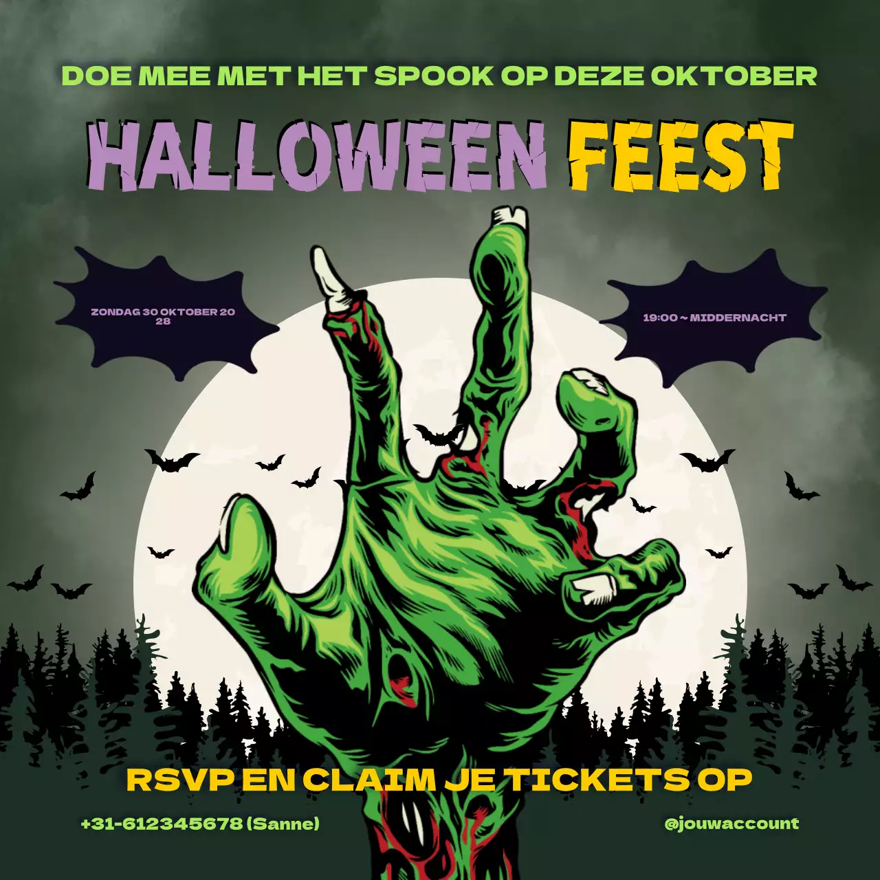 Uitnodiging Halloween Groen Gotisch Social Media