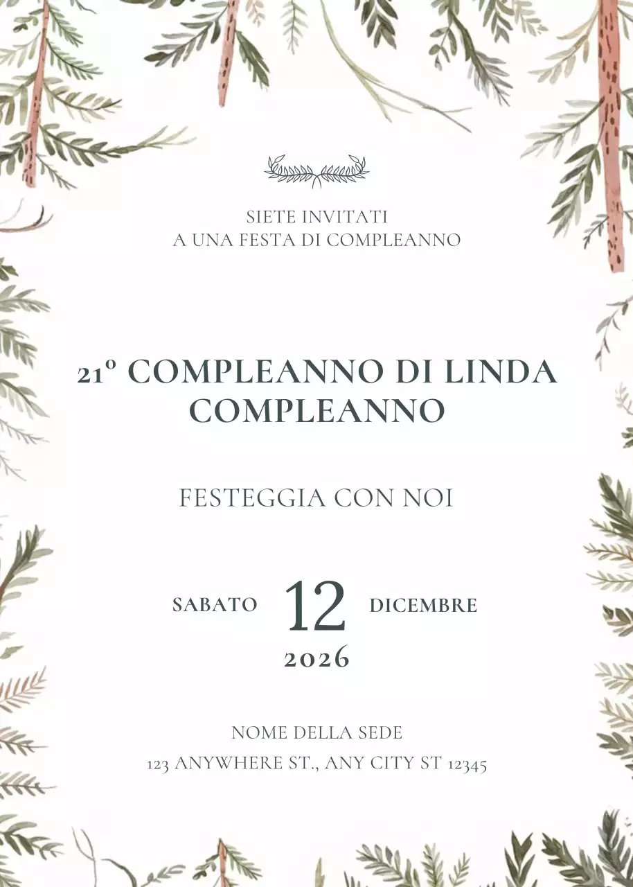 Invito di compleanno verde botanico