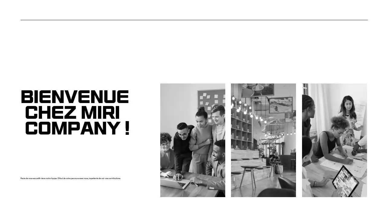 Présentations d'accueil des employés en noir et blanc