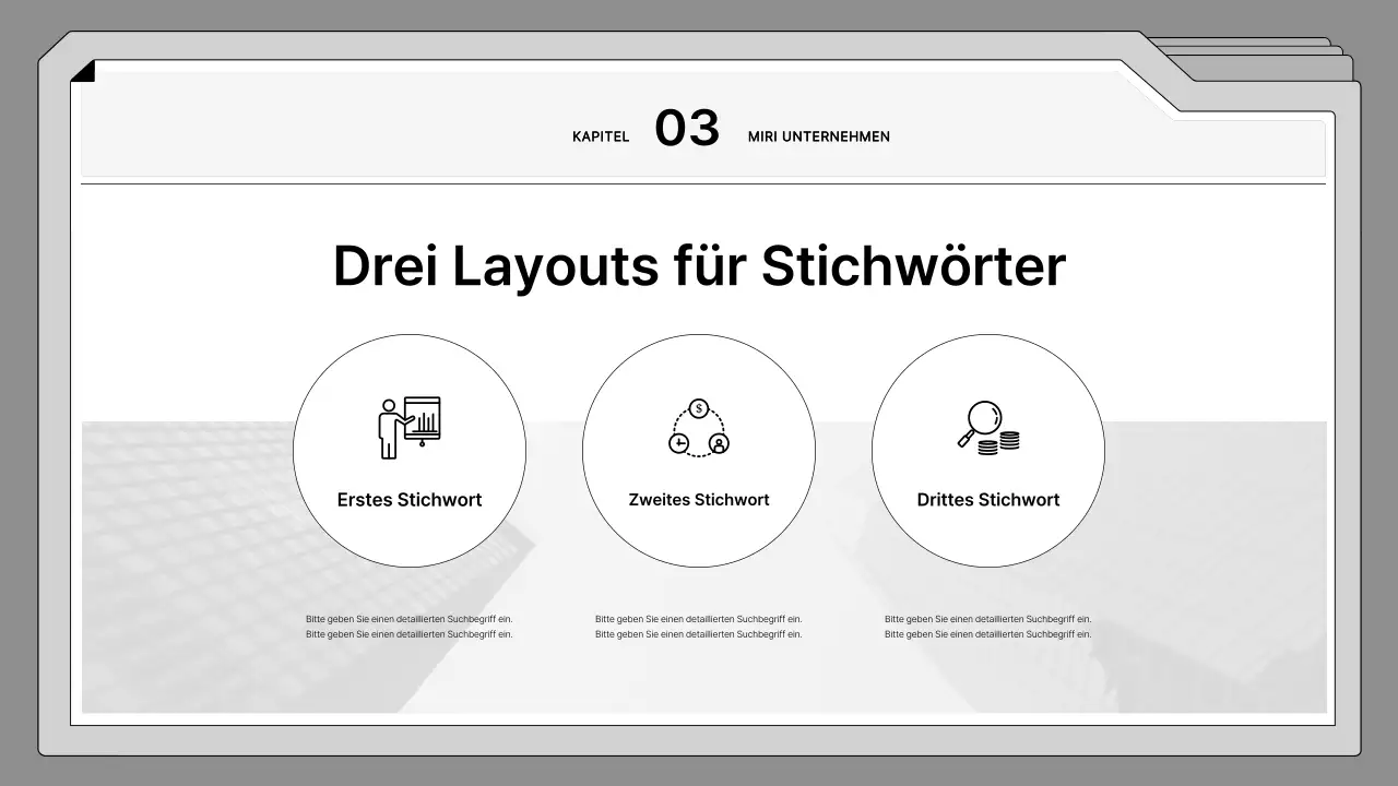 Schwarzer und weißer, sauber gerahmter Vorschlag in einem Aktenordner