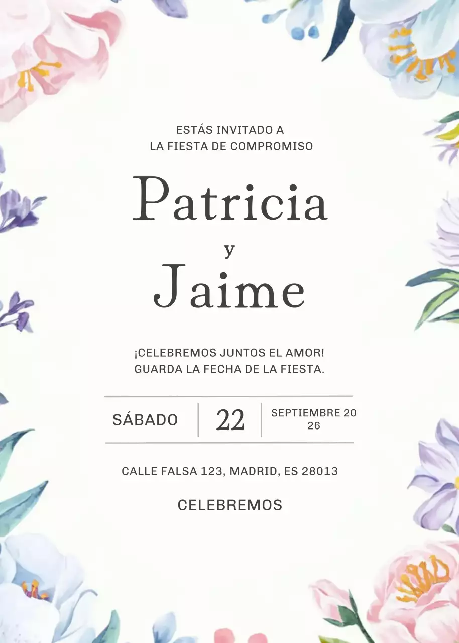 Invitación de compromiso floral blanca