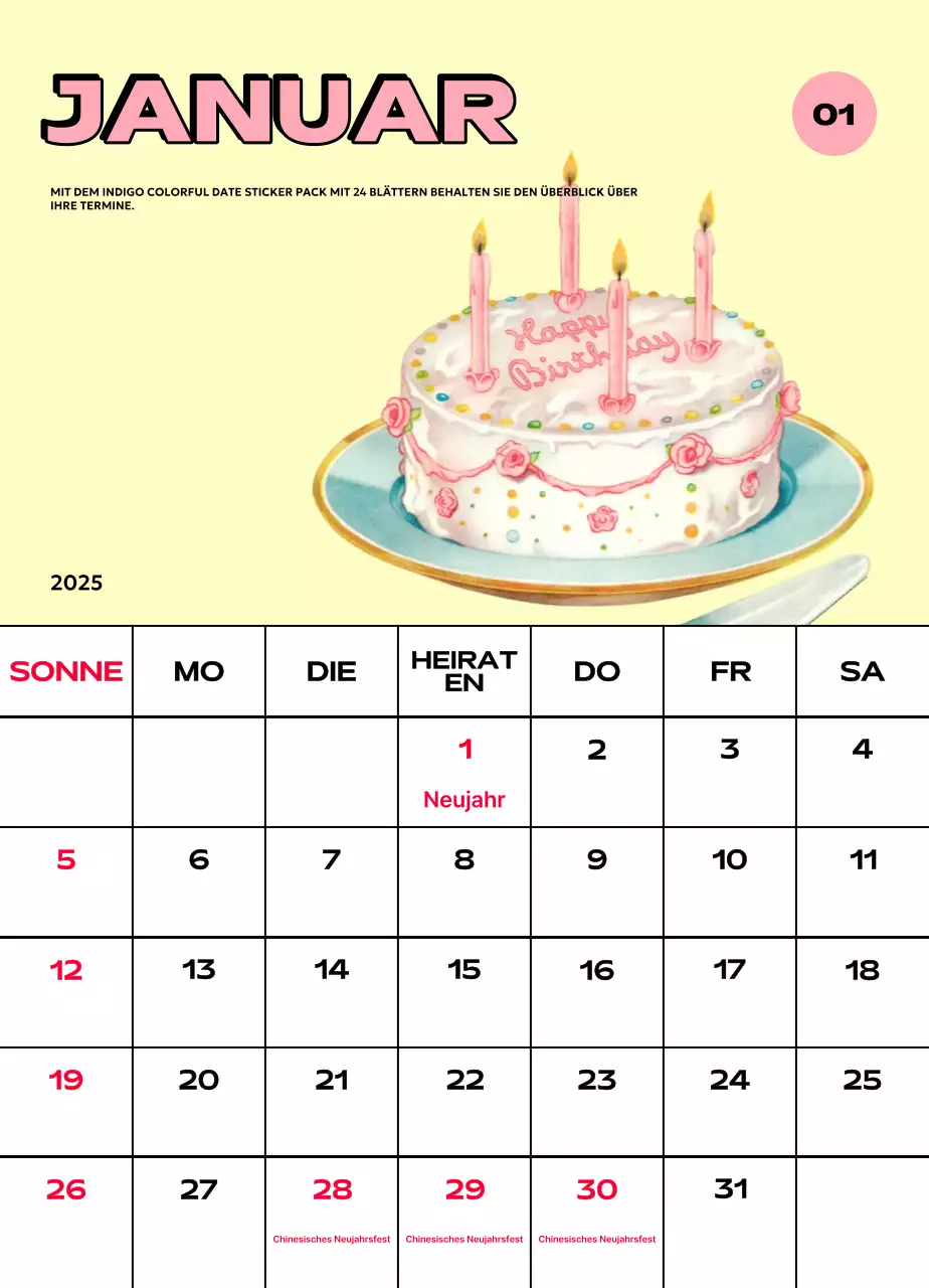 Bunte Kalender mit einer Vielzahl von Retro-Illustrationen