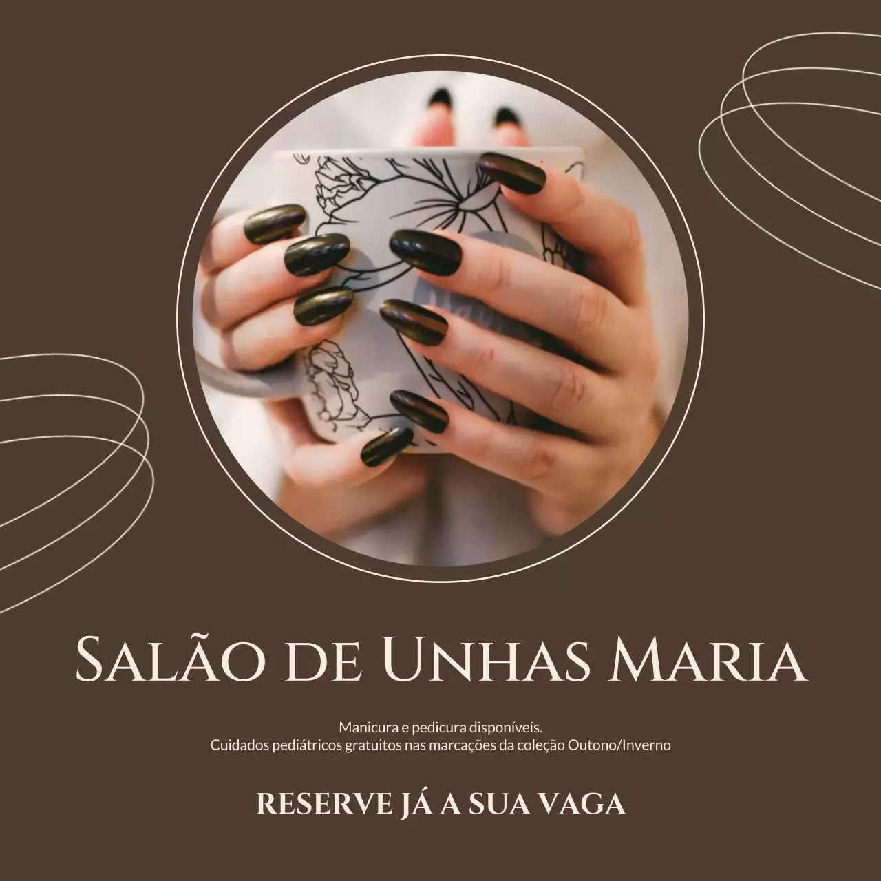 anúncio de nail art de salão elegante em castanho