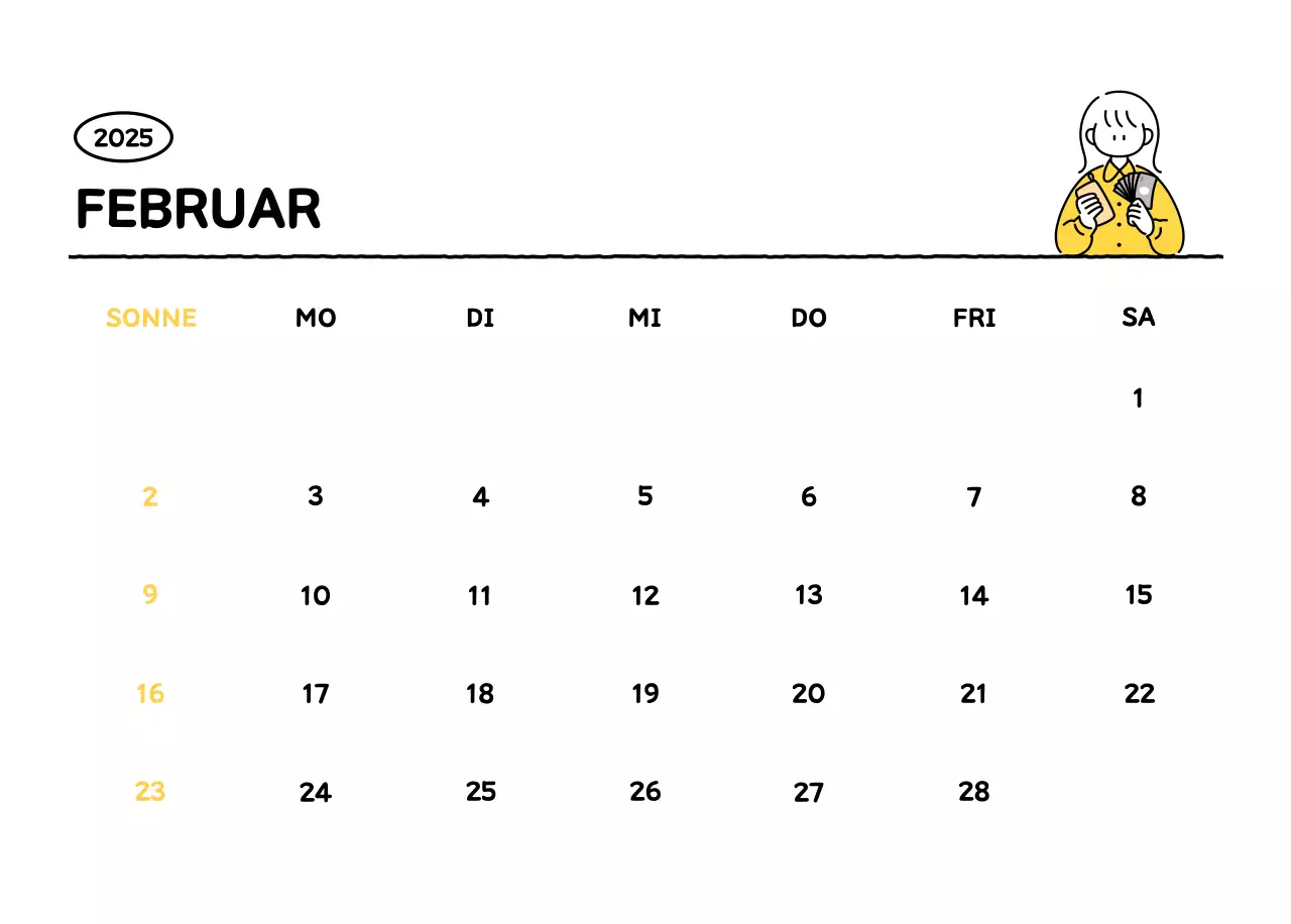 Illustrierter Kalender mit schönem Linienstil