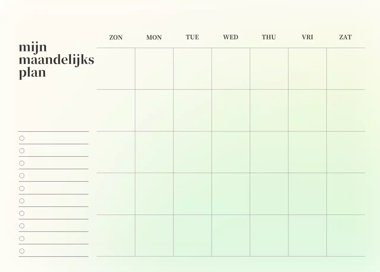Minimalistische kalender met kleurverloop