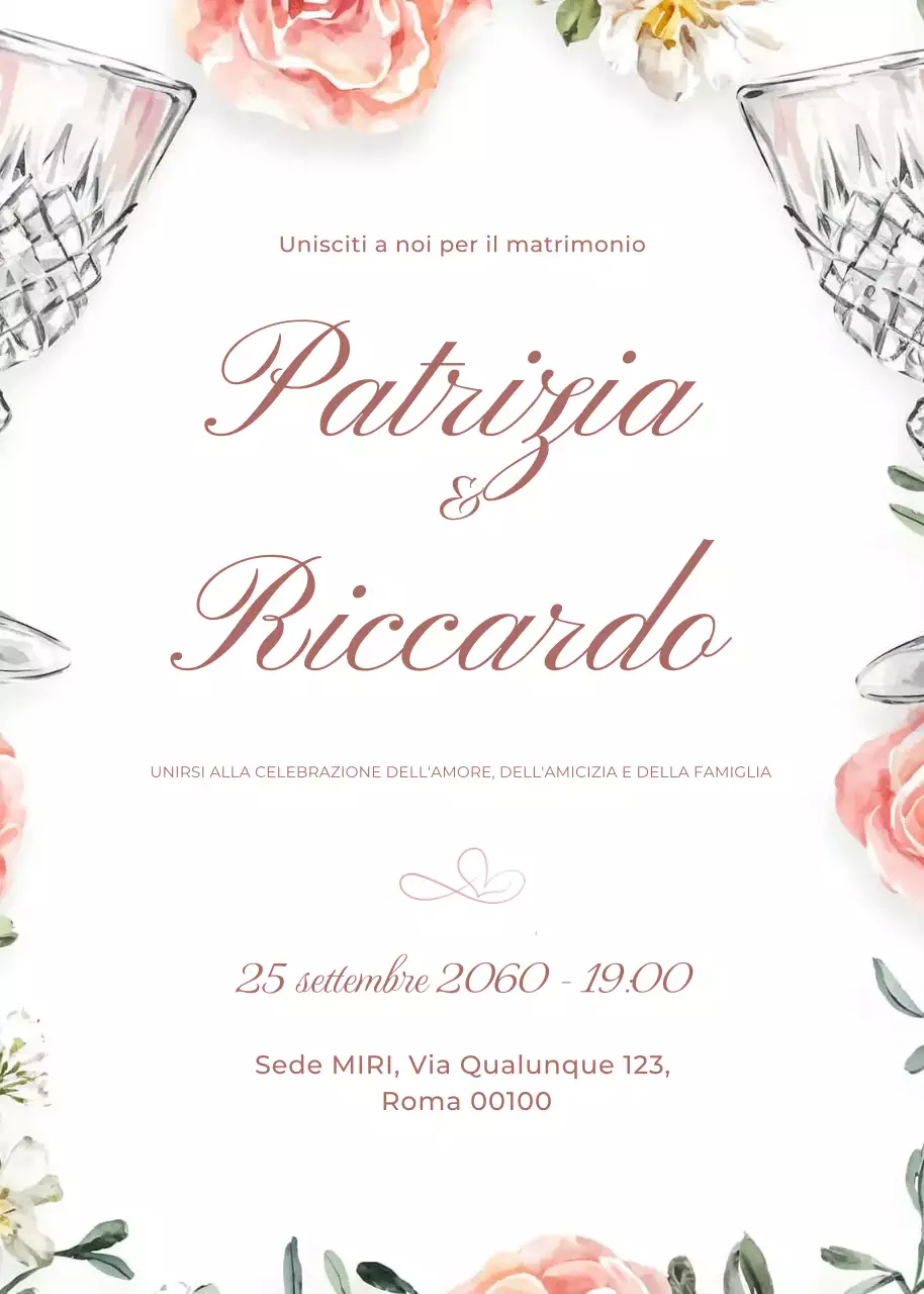 Invito di nozze bianco rosa stile elegante