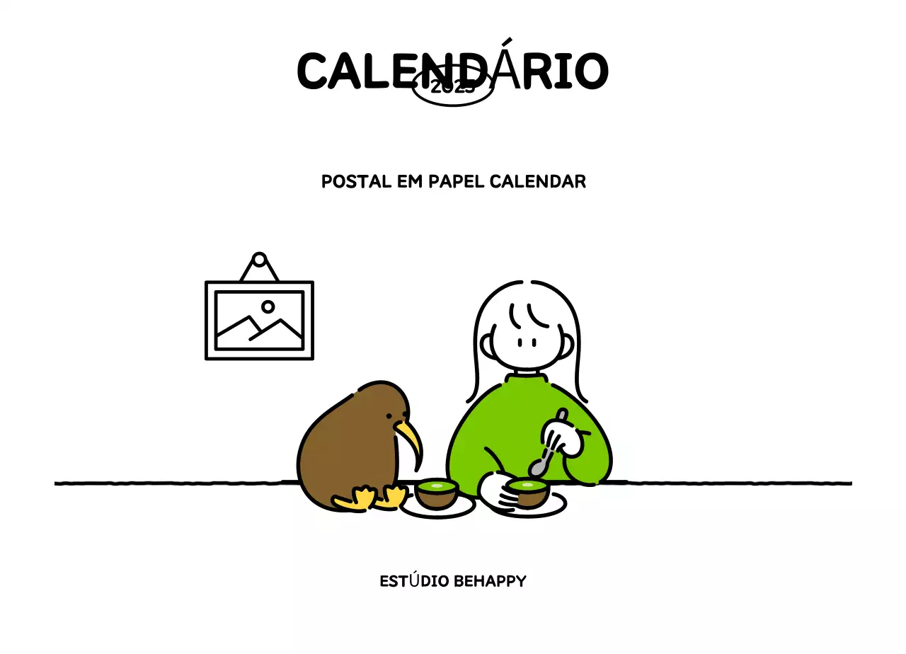 Calendário ilustrado com um estilo de linhas bonito