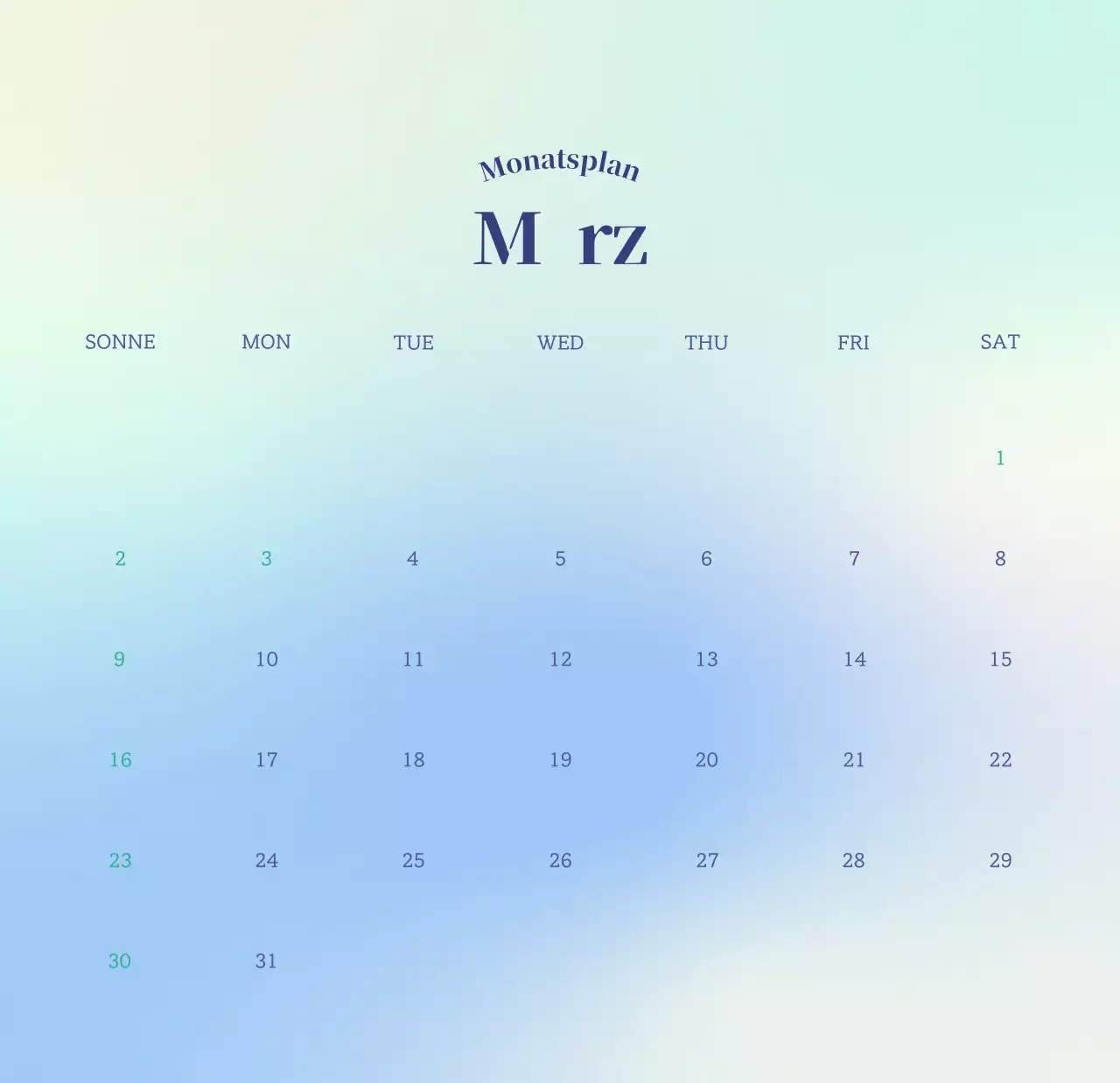 Minimalistischer Kalender mit Farbverlauf