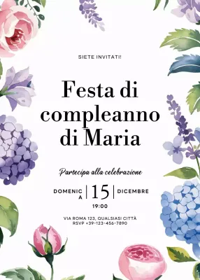 invito di compleanno floreale bianco