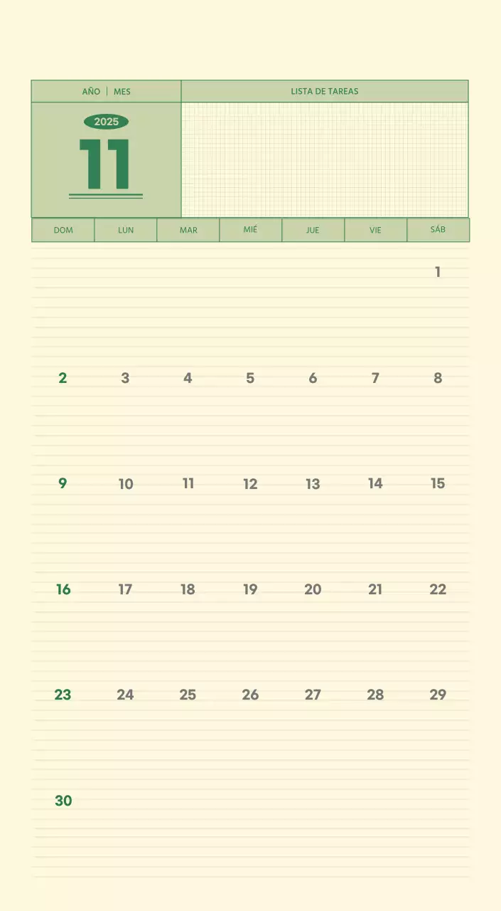 SAT Calendario de pared con concepto de bloc de notas del Día D en verde y amarillo claro