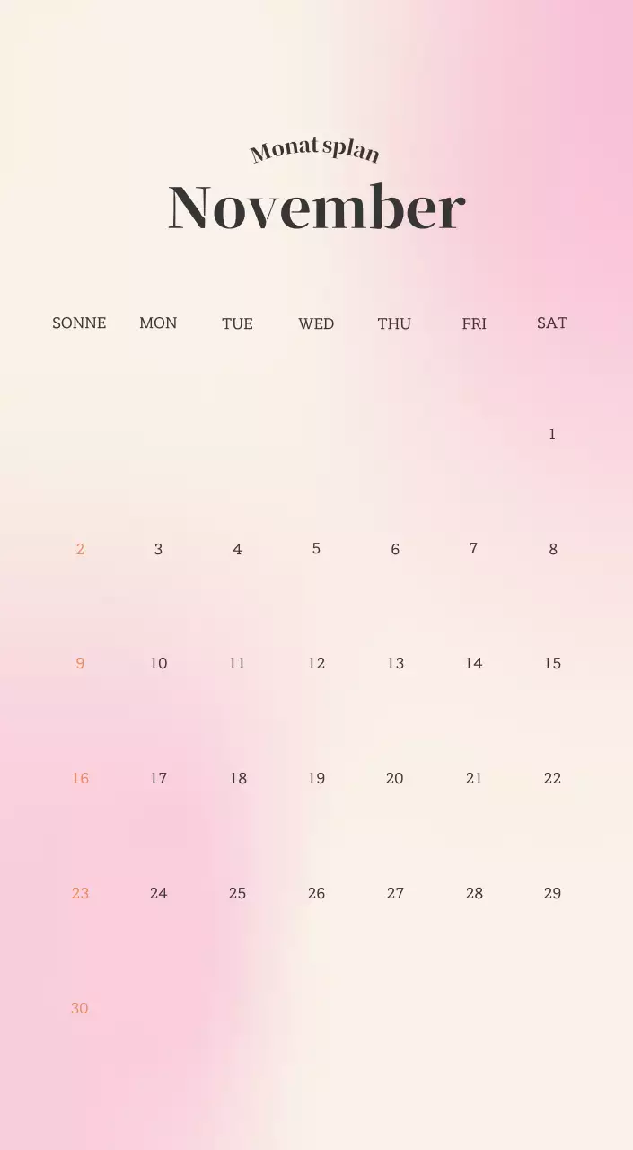 Minimalistischer Kalender mit Farbverlauf