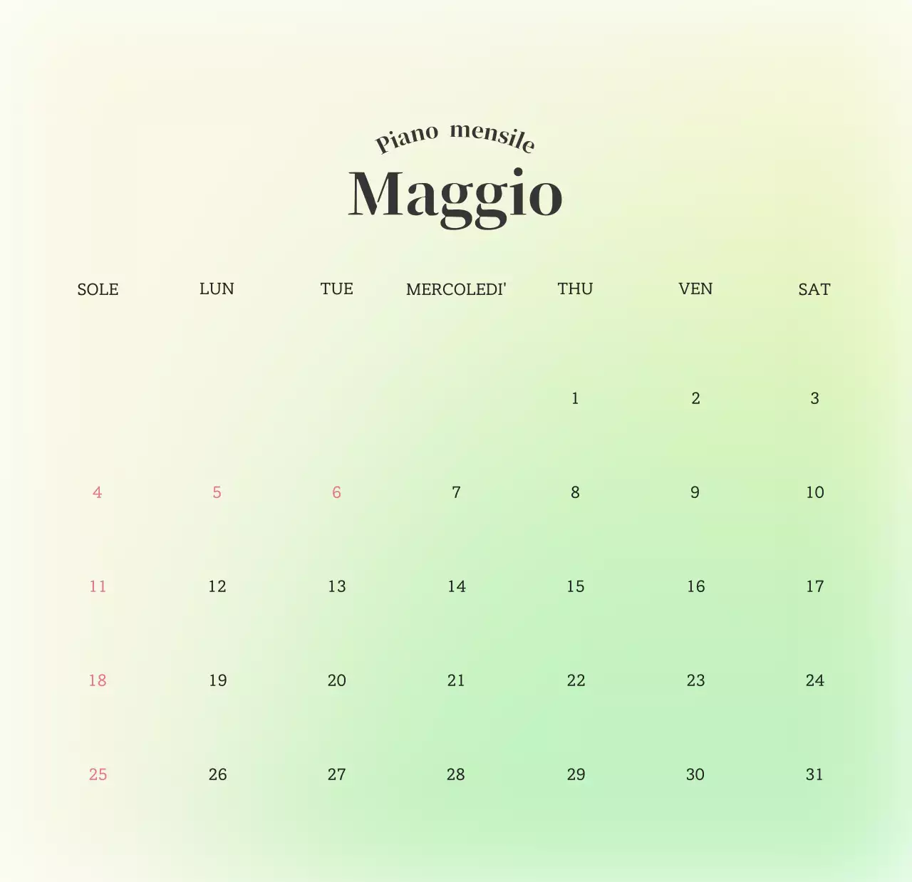 Calendario minimalista a gradi