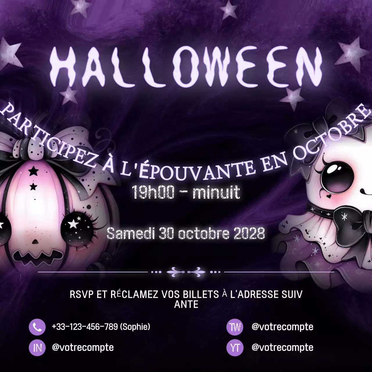 Invitation Halloween gothique mauve
