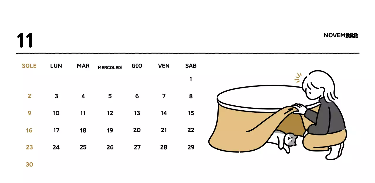 Calendario illustrato con un grazioso stile di linee