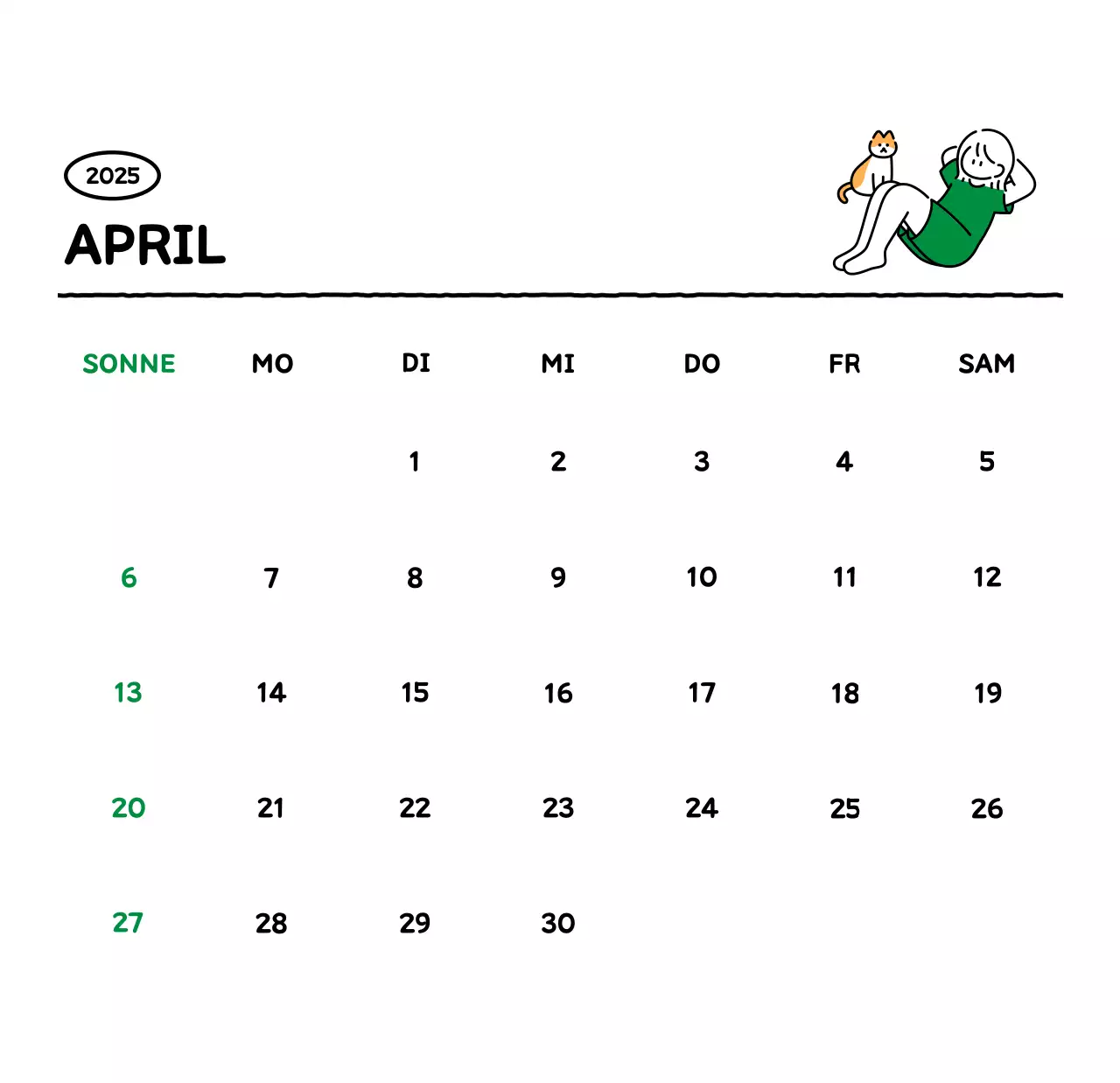 Illustrierter Kalender mit schönem Linienstil