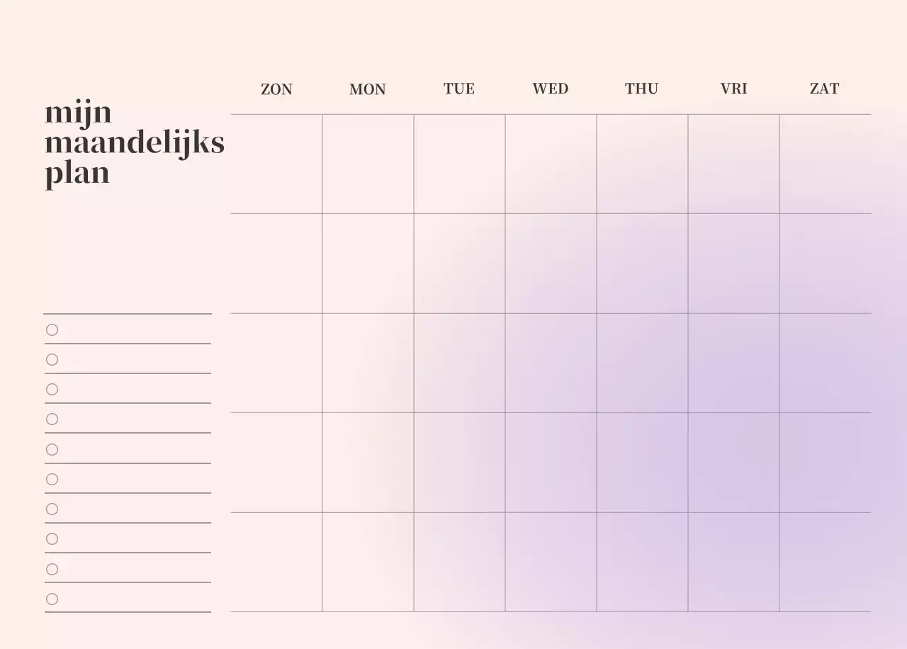 Minimalistische kalender met kleurverloop