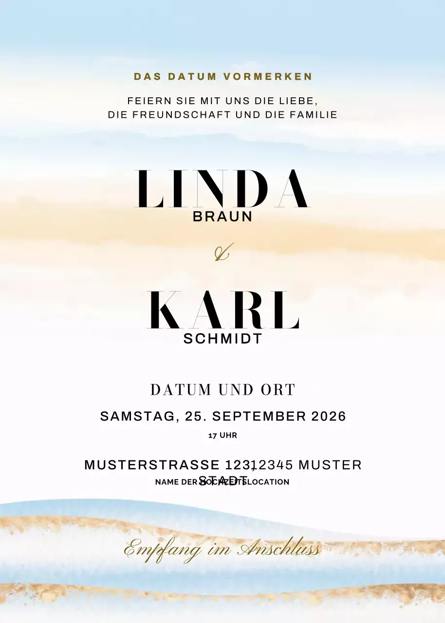 beige elegante Hochzeitseinladung