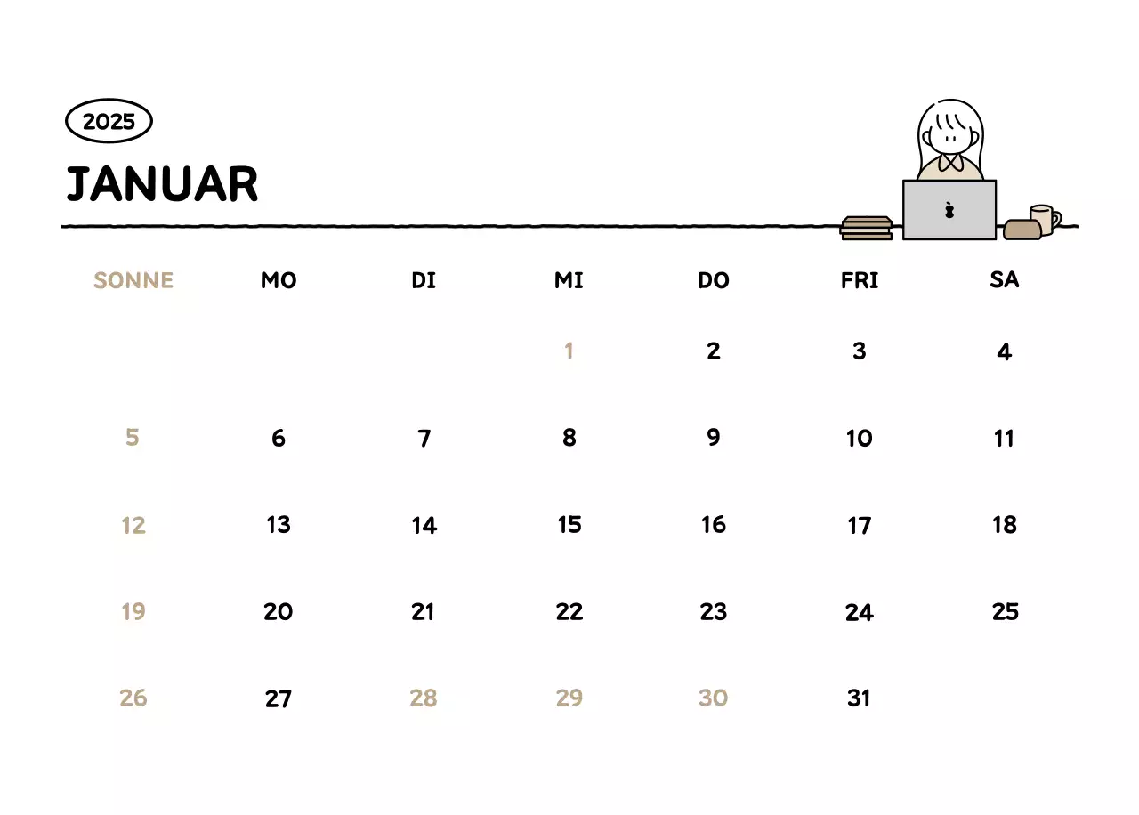 Illustrierter Kalender mit schönem Linienstil