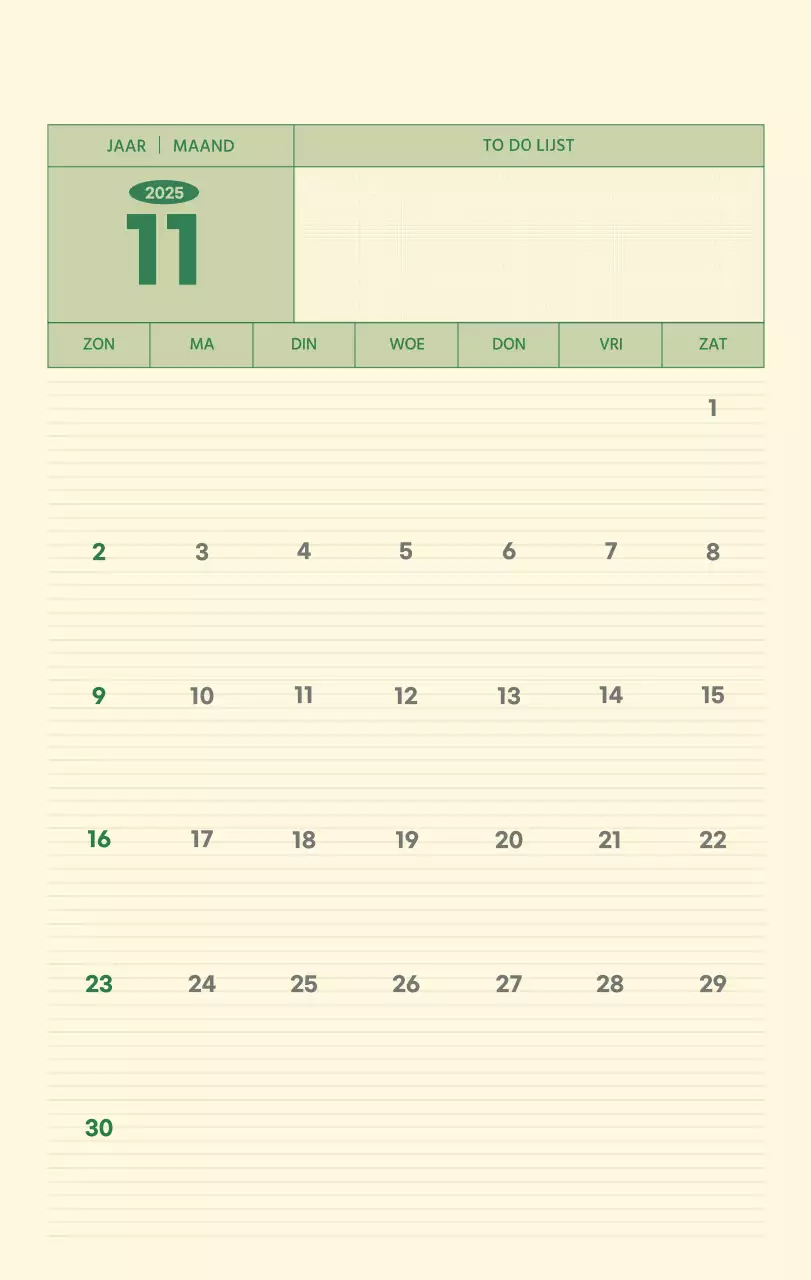 SAT D-Day notitieblok concept wandkalender in groen en lichtgeel