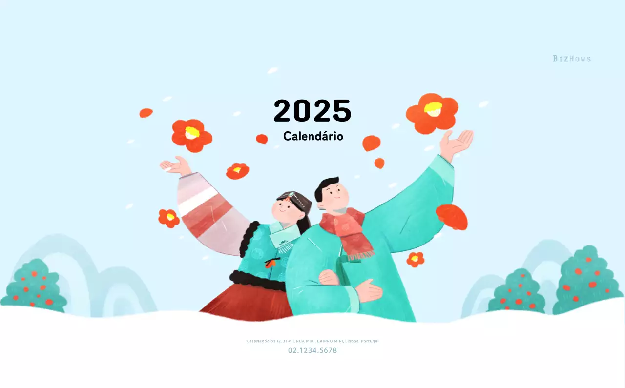 Calendário de Ano Novo com um toque caloroso e ilustrado