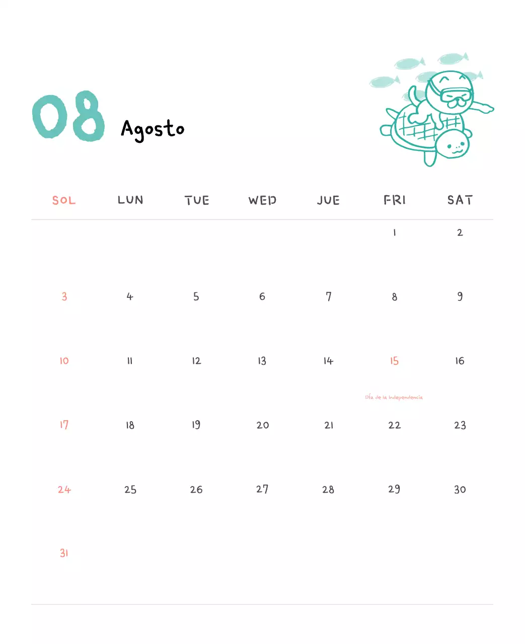 Calendario diario en marfil