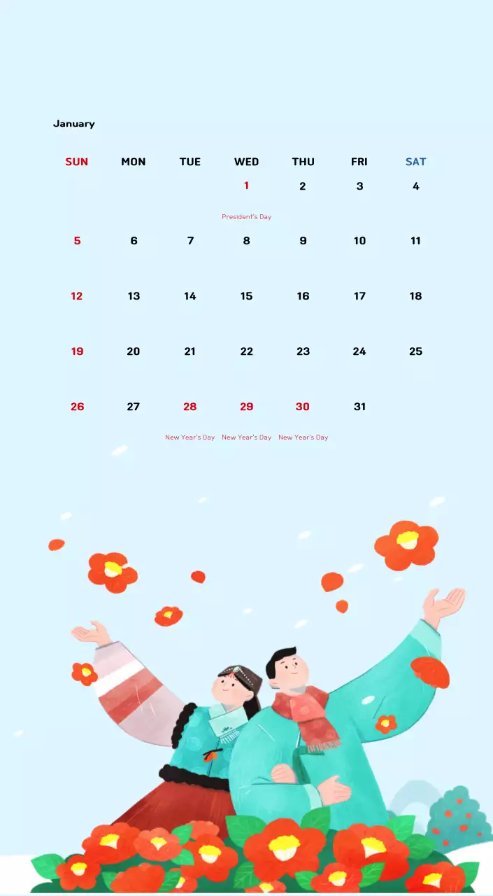 New Year's calendar with a warm, illustrated feel