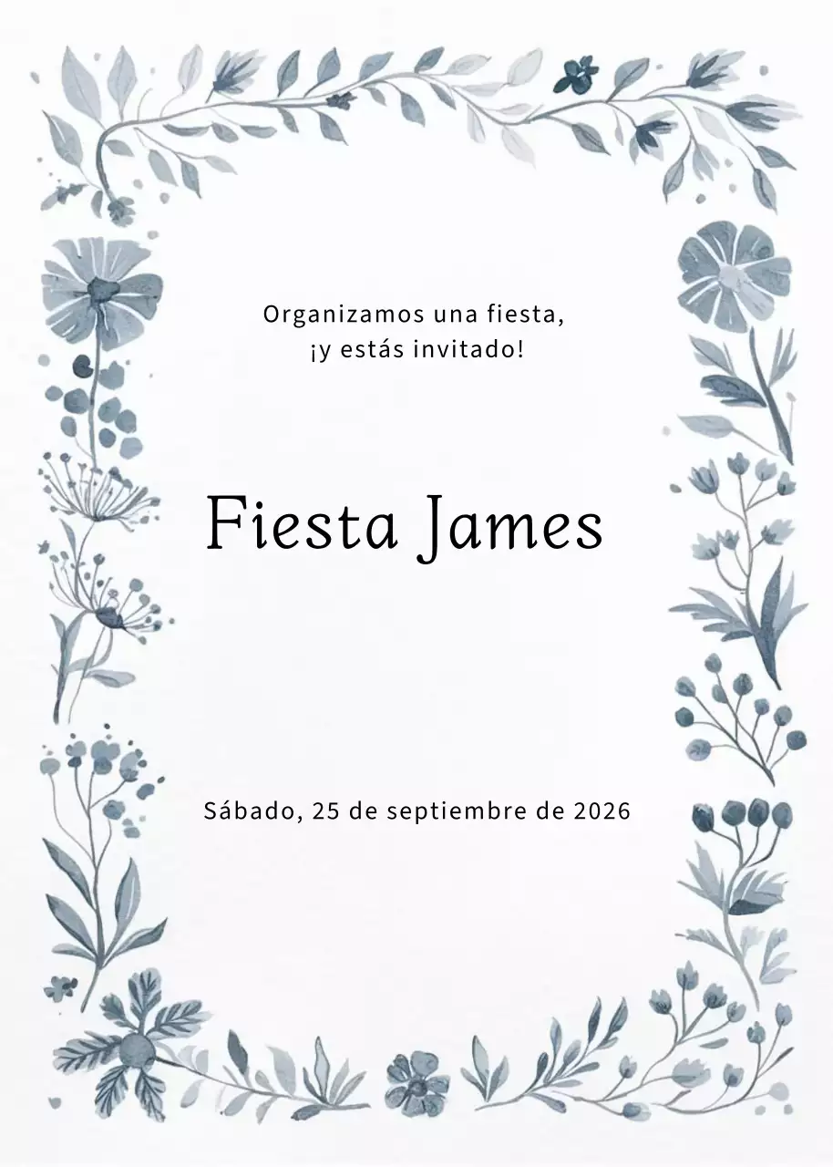 Invitación de cumpleaños floral gris