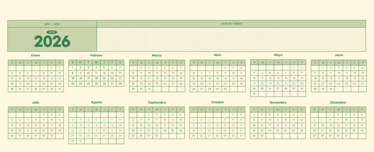 SAT Calendario de pared con concepto de bloc de notas del Día D en verde y amarillo claro